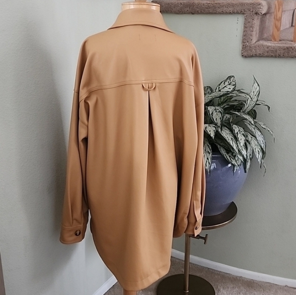 Anthropologie Maeve Faux Leather Shacket Camel Tan Button Front Jacket NWT Large - Picture 14 of 16